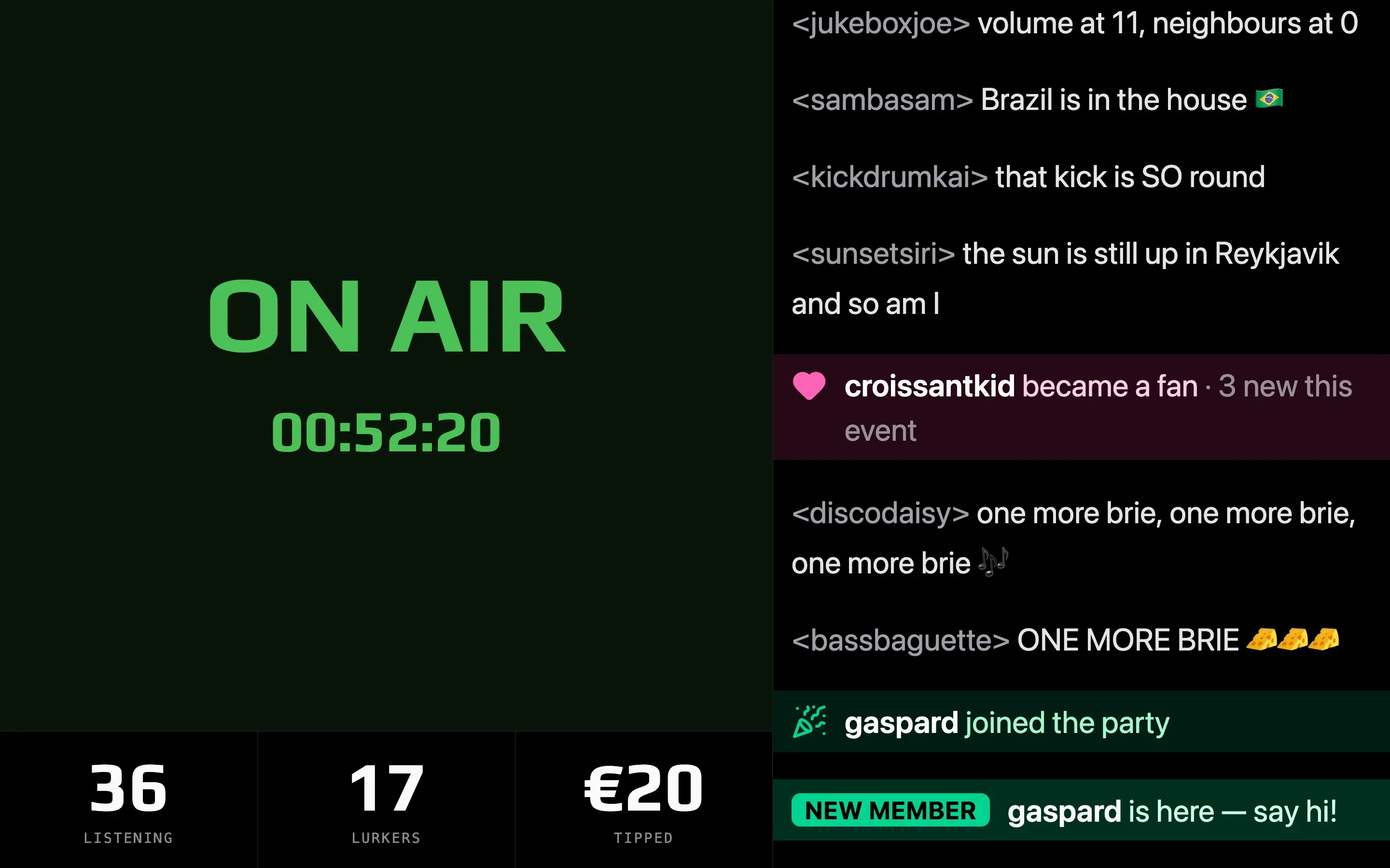The Stream Dashboard in glance mode